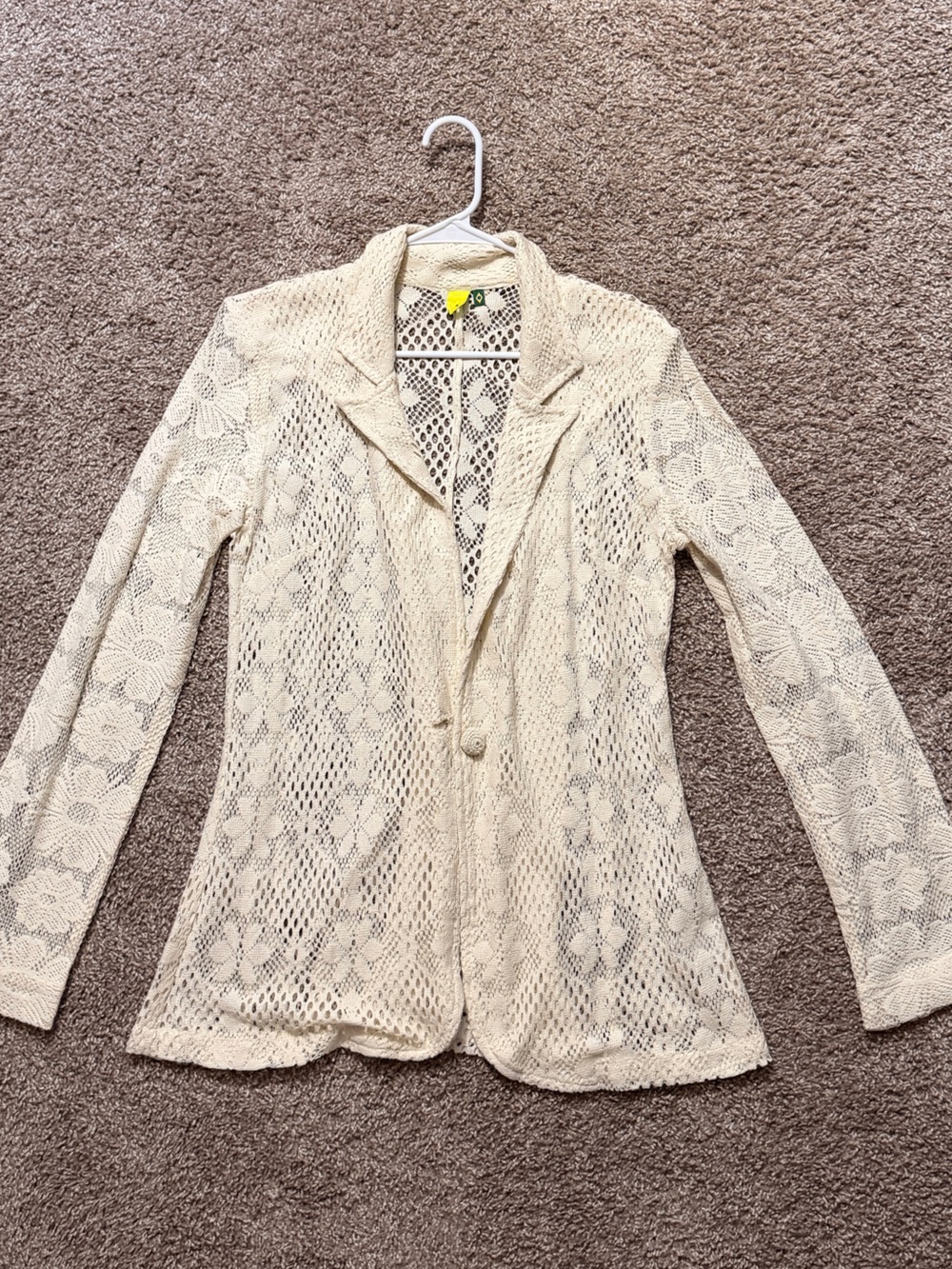 FARM Rio Cream Lace Openwork Blazer Cardigan